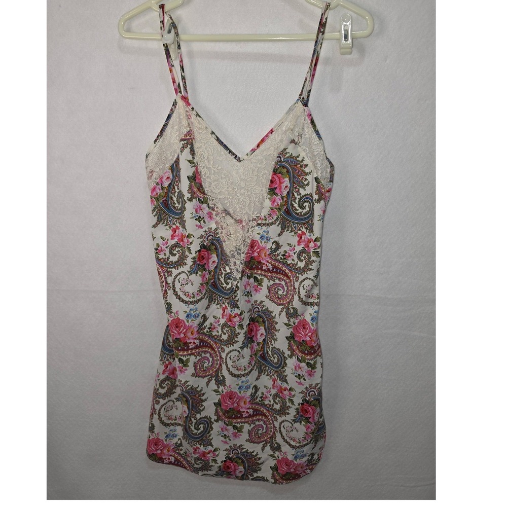 Vintage Victorias Secret Gold Label Paisley Floral Lace Trim Chemise Medium